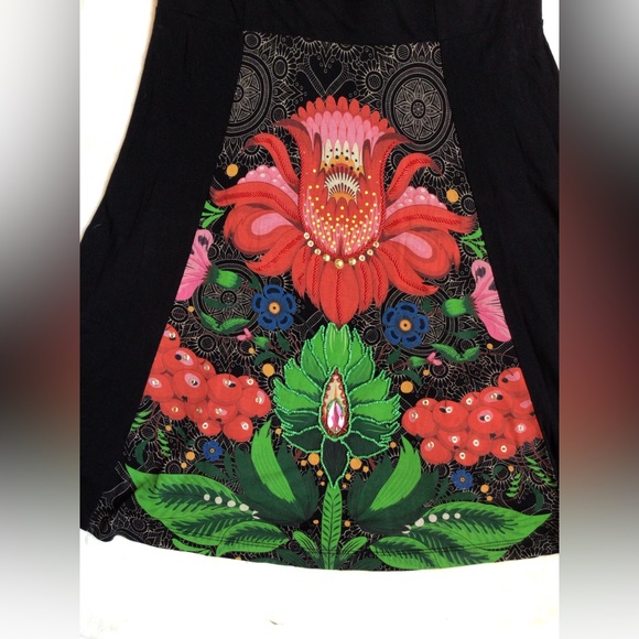 Desigual Black Red Floral Cotton Skirt Sz M - Picture 2 of 5